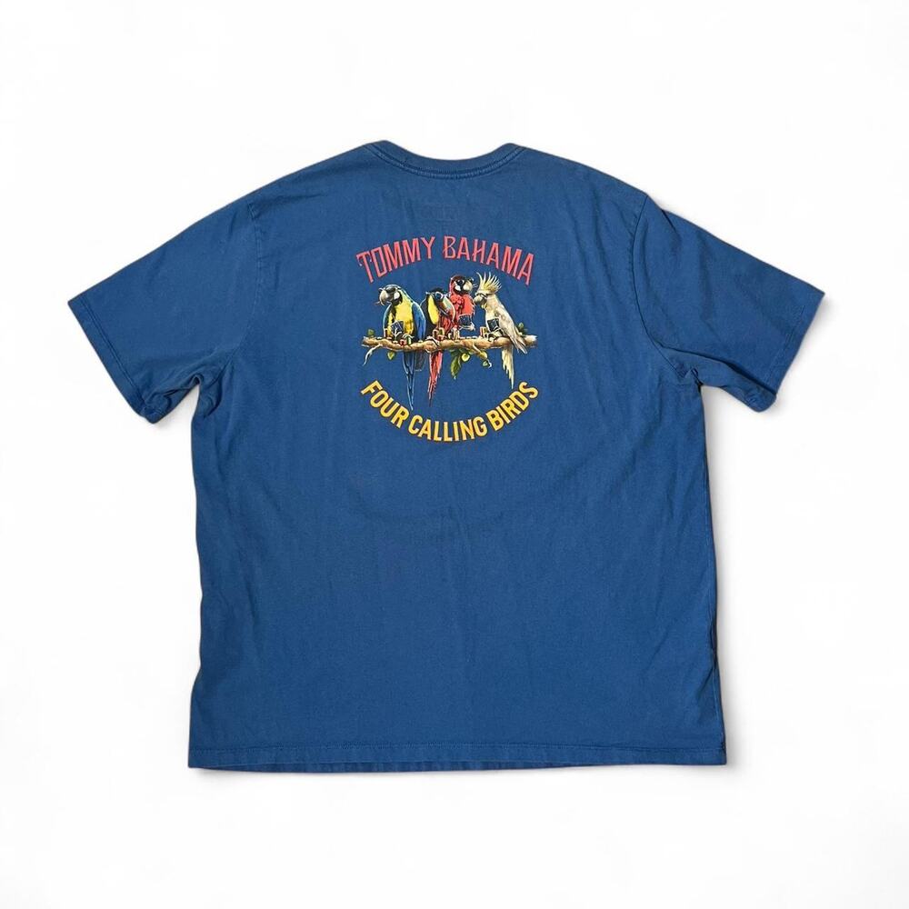 Tommy Bahama Four Calling Birds Graphic T-Shirt Blue Short Sleeve Tee XL